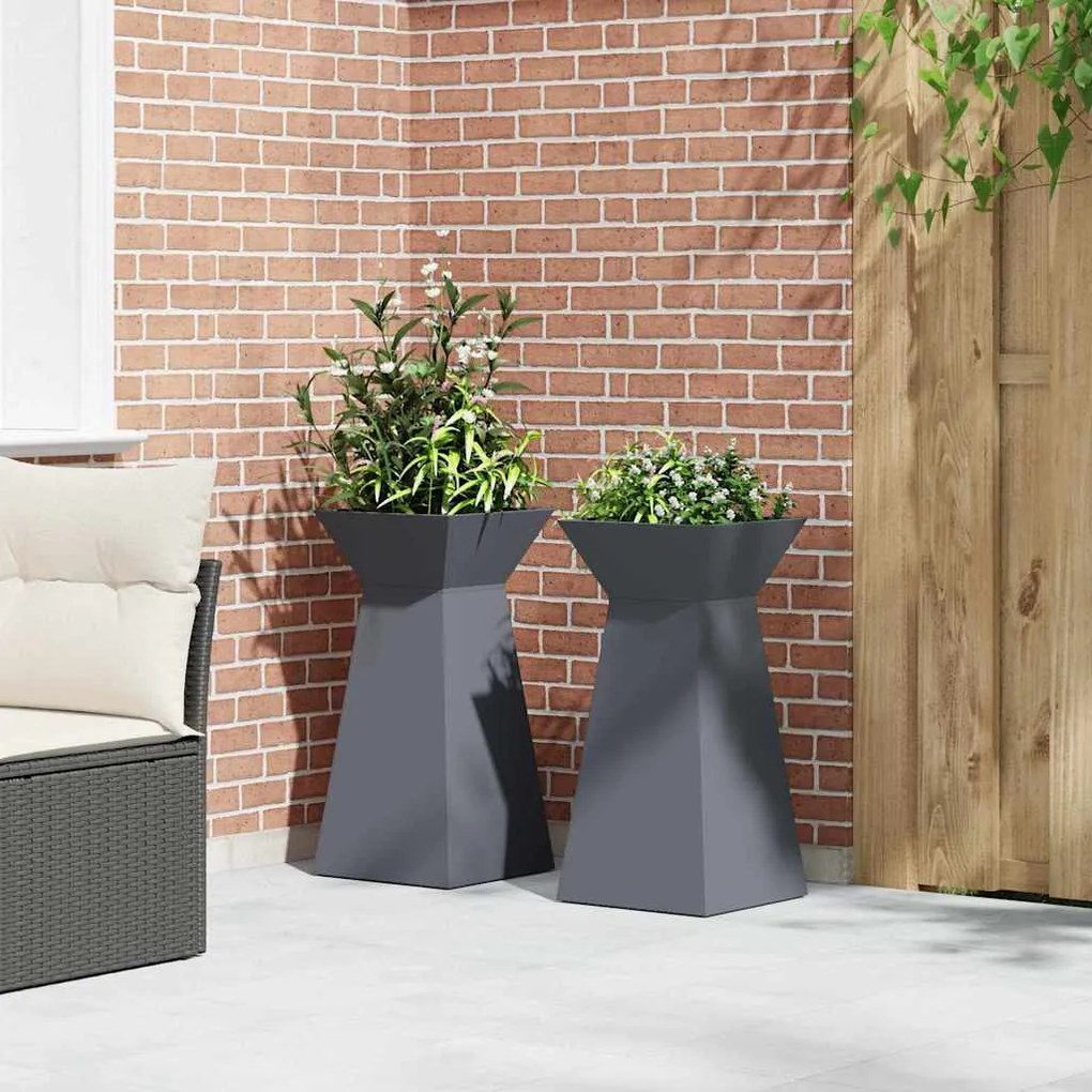 vidaXL Γλάστρα Πυλώνας 2 pcs Ανθρακί 35 x 35 x 73 εκ. Ατσάλι