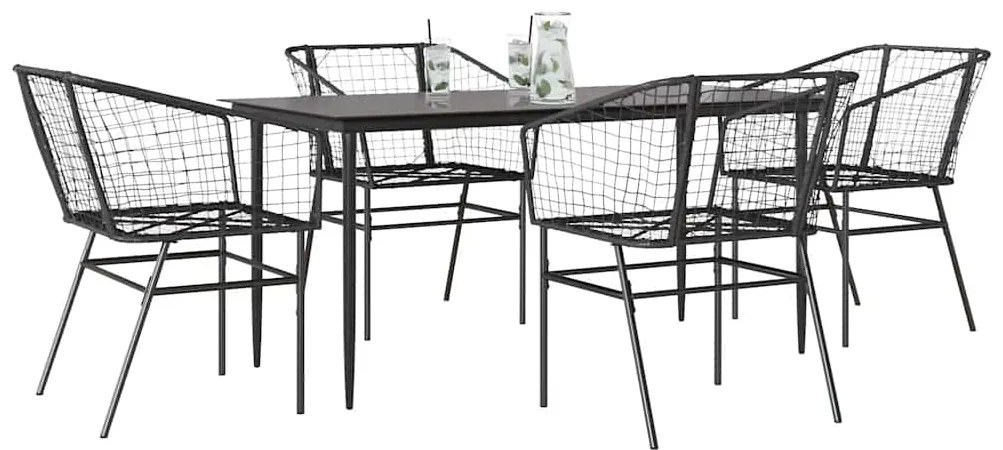 vidaXL Σετ Τραπεζαρίας Κήπου 5 Τεμαχίων Μαύρο Συνθετικό Ρατάν/Γυαλί