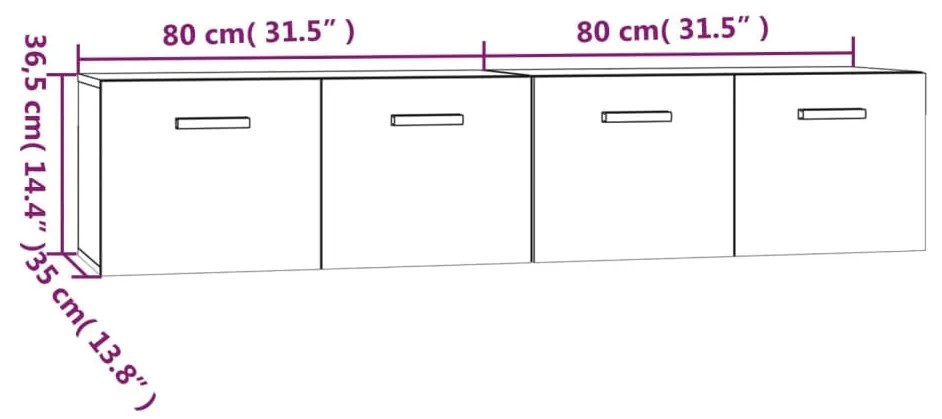 Ντουλάπια Τοίχου 2 τεμ. Γκρι Σκυρ. 80x35x36,5 εκ. Επεξ. Ξύλο - Γκρι