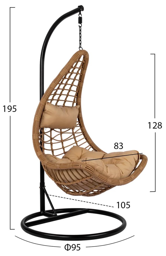 ΚΡΕΜΑΣΤΗ ΦΩΛΙΑ LUCIA  ΜΕ WICKER&amp;ΜΑΞΙΛΑΡΙΑ ΜΠΕΖ-ΜΑΥΡΟ ΜΕΤΑΛΛΟ Φ95Χ195Υεκ.