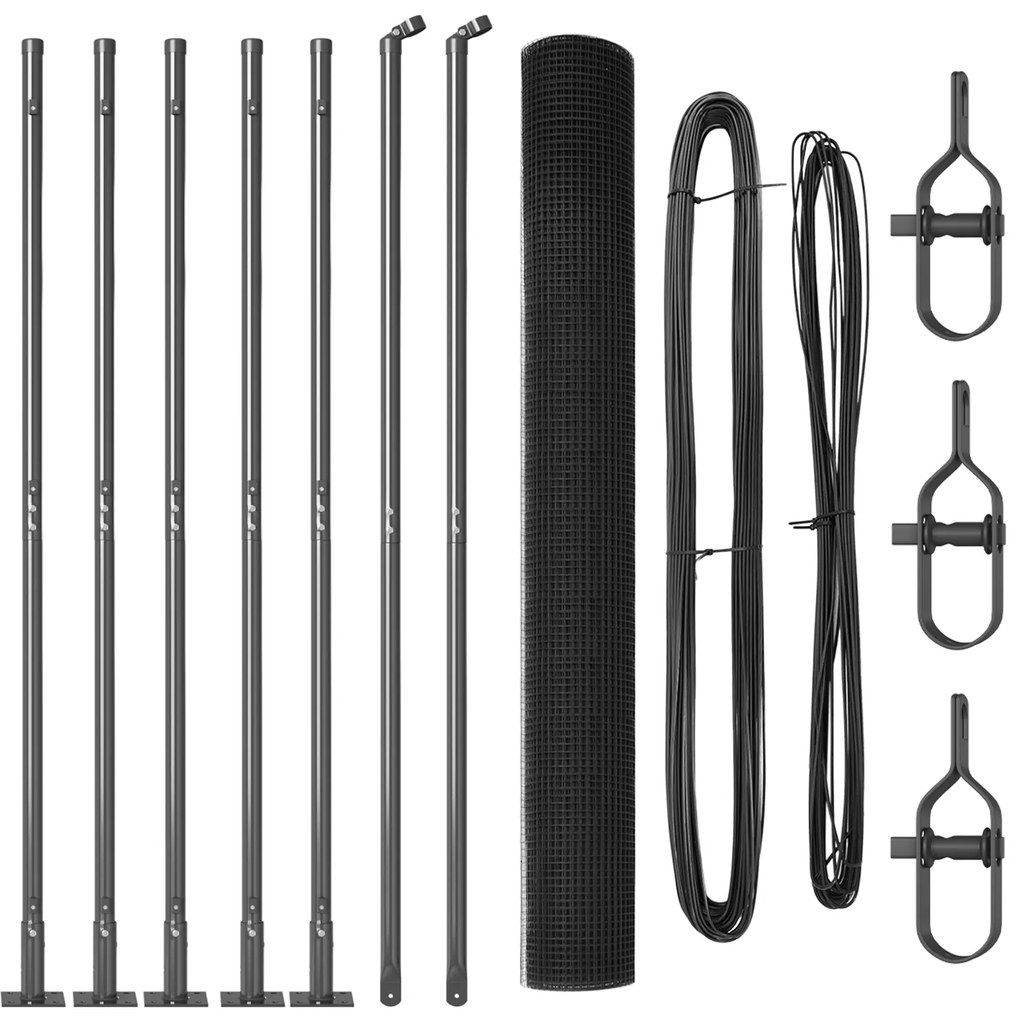 vidaXL Φράκτης Welded Wire με 7 Στήλες με Φλάντζες Γκρι 1.5x10 μ Σκυρόδεμα