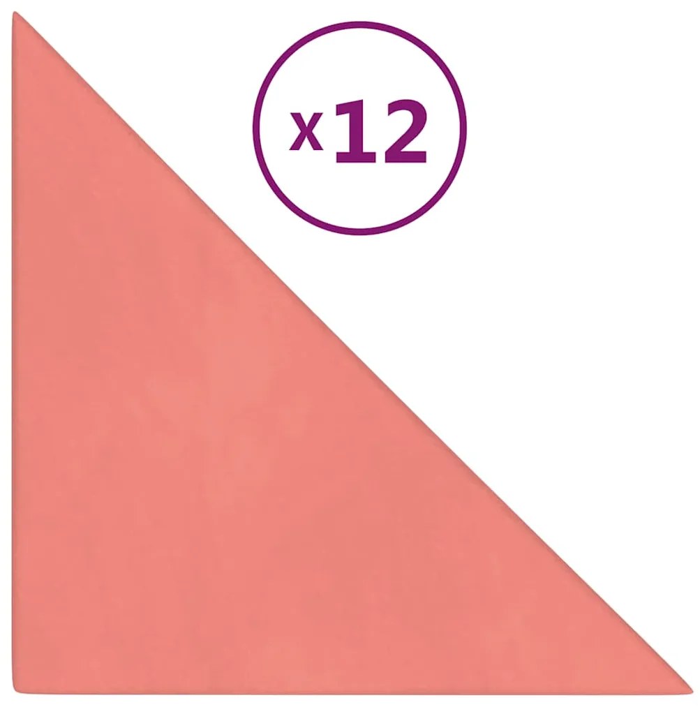 vidaXL Πάνελ Τοίχου 12 τεμ. Ροζ 30x30 εκ. 0,54 μ² Βελούδινα