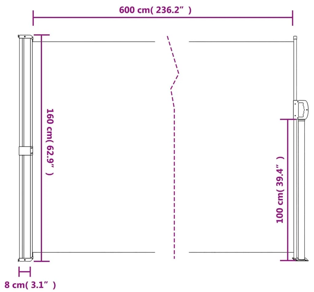 Σκίαστρο Πλαϊνό Συρόμενο Τερακότα 160 x 600 εκ. - Πορτοκαλί