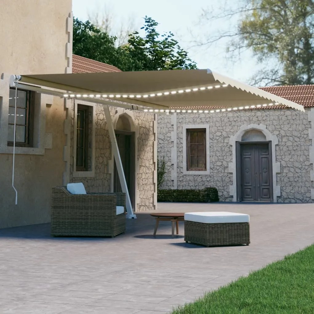 vidaXL Τέντα Αυτόματη με LED &amp; Αισθητήρα Ανέμου Κρεμ 500 x 300 εκ.