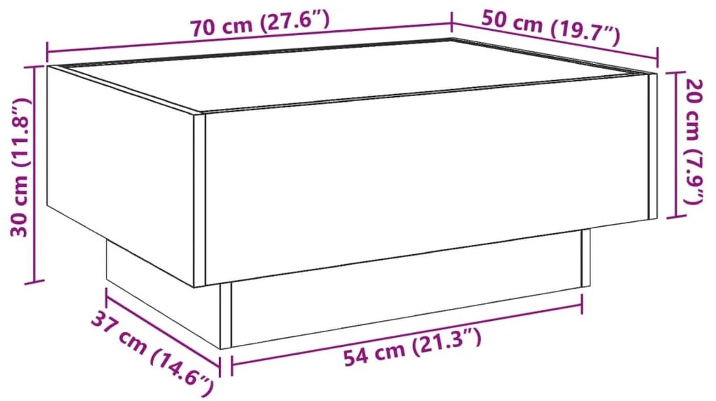 Τραπεζάκι Σαλονιού με LED Γκρι 70x50x30 εκ. Επεξεργασμένο Ξύλο - Γκρι