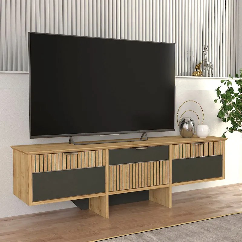 Έπιπλο τηλεόρασης Venita Megapap χρώμα sapphire oak - ανθρακί 150x35x45,3εκ. - GP042-0237,1