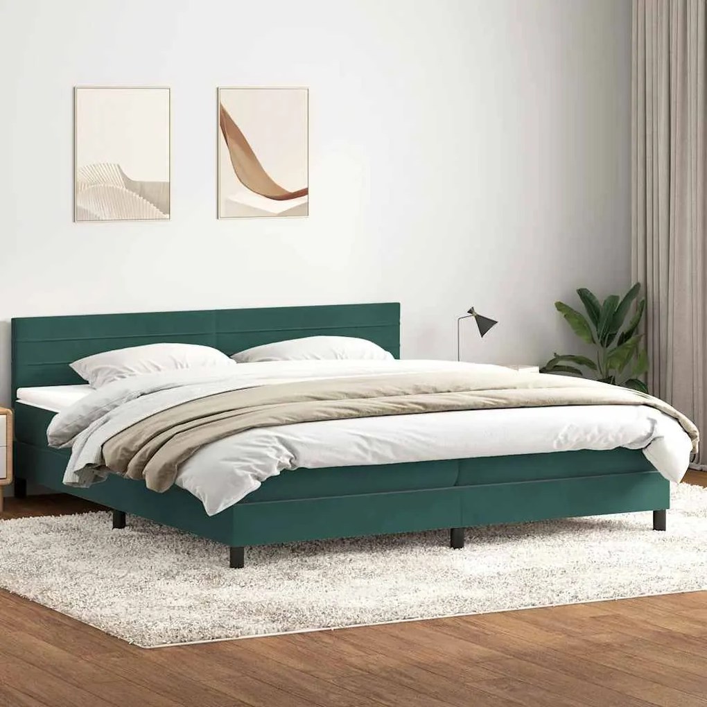 BOX SPRING ΚΡΕΒΑΤΙ ΜΕ ΣΤΡΩΜΑ ΣΚΟΥΡΟ ΠΡΑΣΙΝΟ 180X220CM ΒΕΛΟΥΔΙΝΟ 3316368