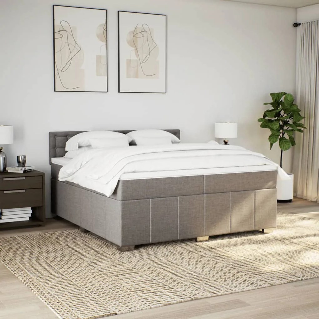 Κρεβάτι Boxspring με Στρώμα Taupe 200x200 εκ. Υφασμάτινο - Μπεζ-Γκρι