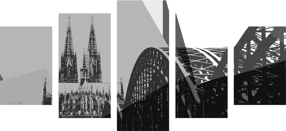 Εικονογράφηση 5 μερών της πόλης της Κολωνίας σε ασπρόμαυρο - 100x50