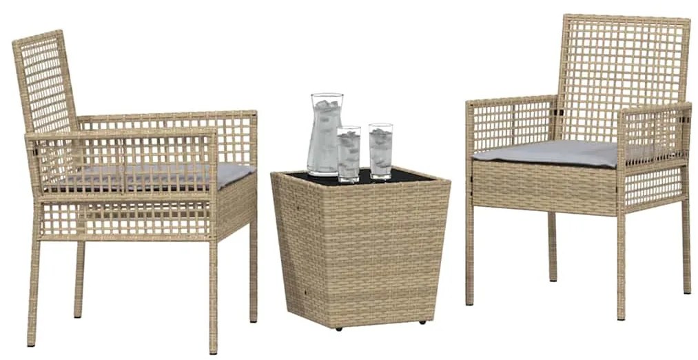 vidaXL Σετ Μπιστρό Κήπου 3 pcs Μπεζ Πολυ ράταν