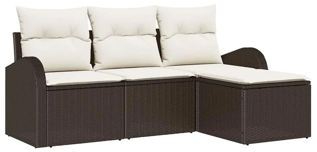 vidaXL Σετ Καναπέ Κήπου με μαξιλάρι 4 pcs Καφέ και λευκό Πολυ ράταν