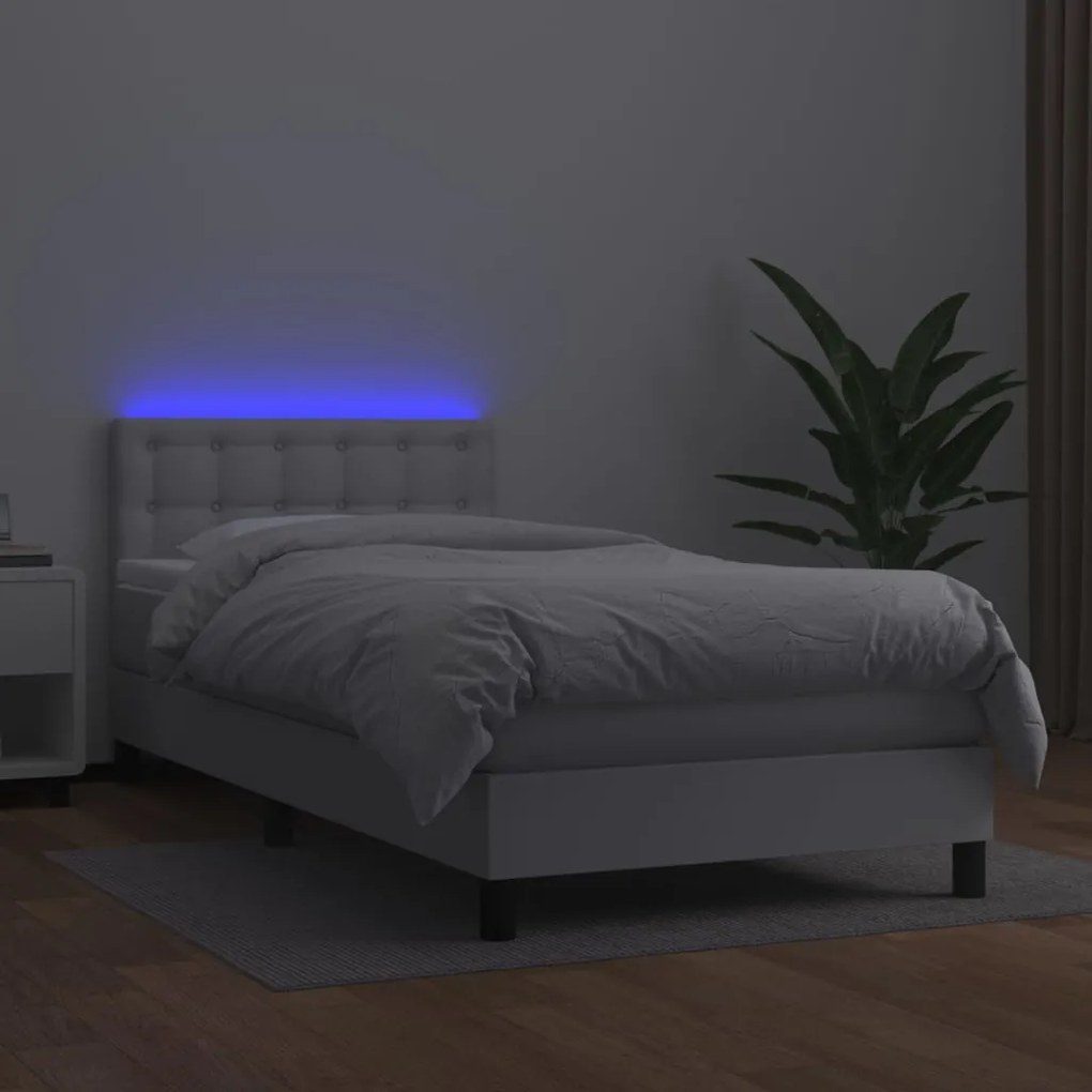 vidaXL Κρεβάτι Boxspring με Στρώμα & LED Λευκό 80x200 εκ. Συνθ. Δέρμα