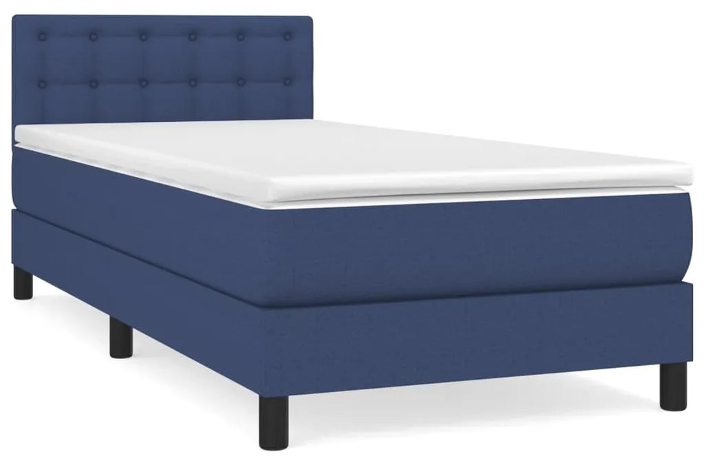 vidaXL Κρεβάτι Boxspring με Στρώμα Μπλε 90x190 εκ.Υφασμάτινο