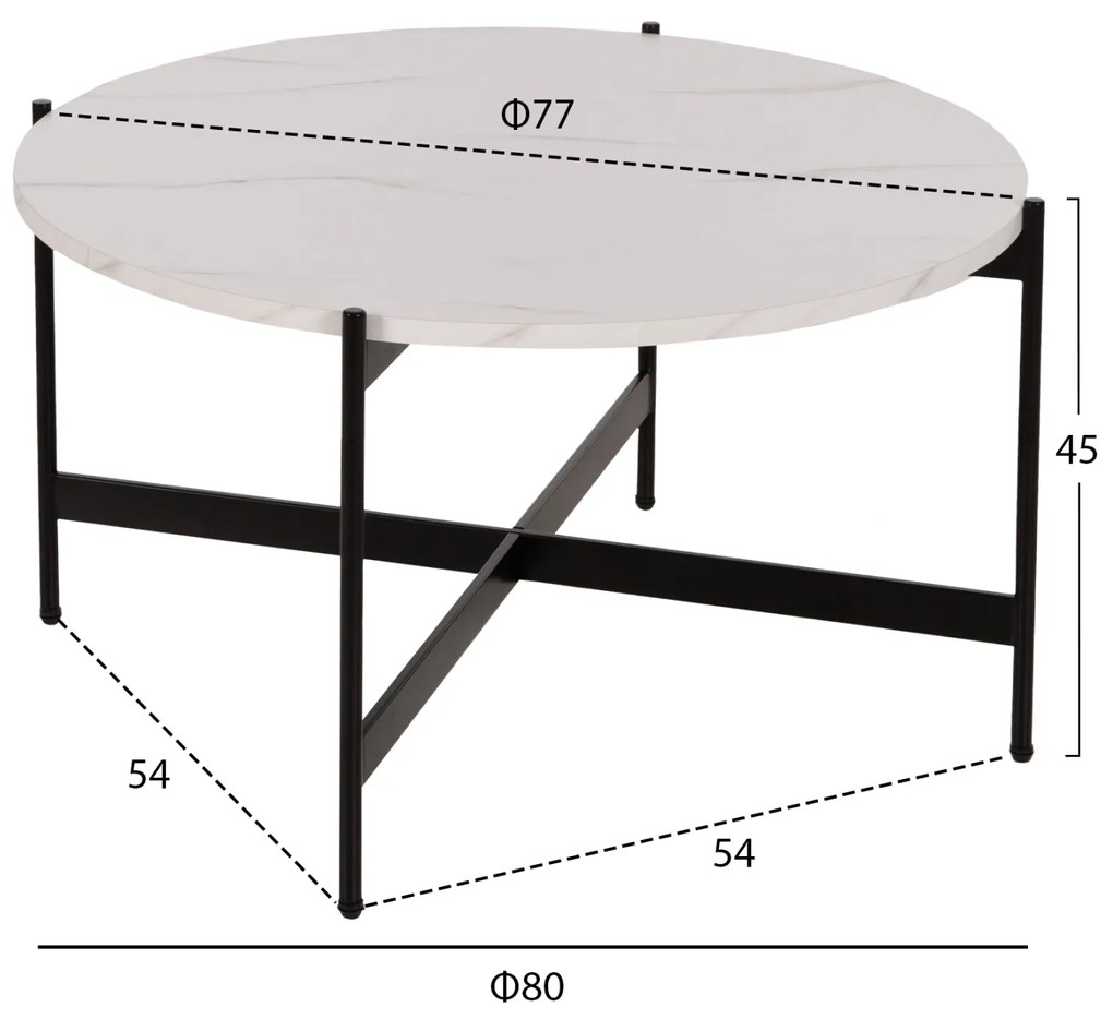 ΤΡΑΠΕΖΙ ΣΑΛΟΝΙΟΥ HM9588.05 MDF ΛΕΥΚΟ ΜΑΡΜΑΡΟ-ΜΑΥΡΗ ΜΕΤΑΛΛΙΚΗ ΒΑΣΗ Φ80x45Υεκ. (1 Τεμμάχια)