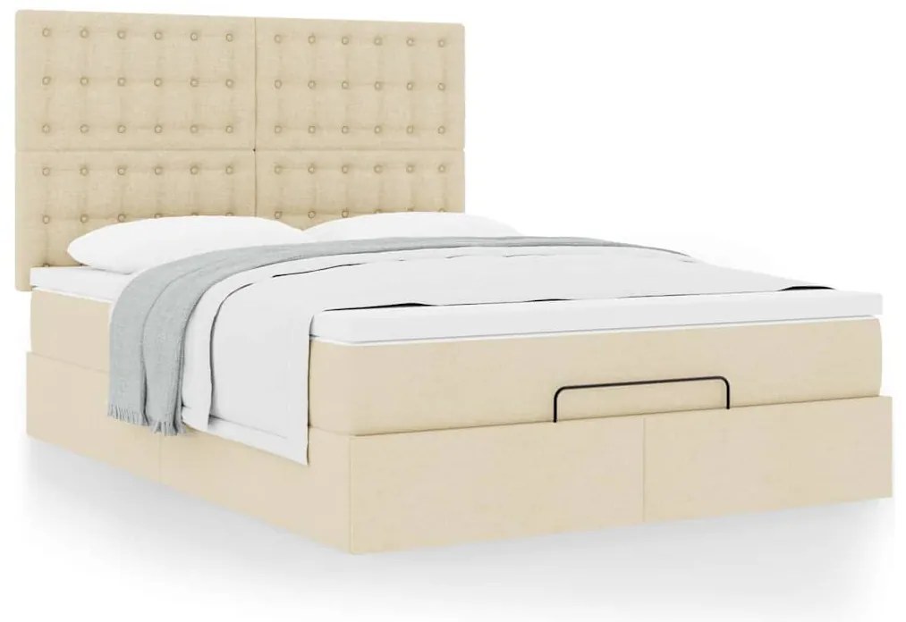 vidaXL Οθωμανικό κρεβάτι με στρώμα Cream 140x200cm ύφασμα