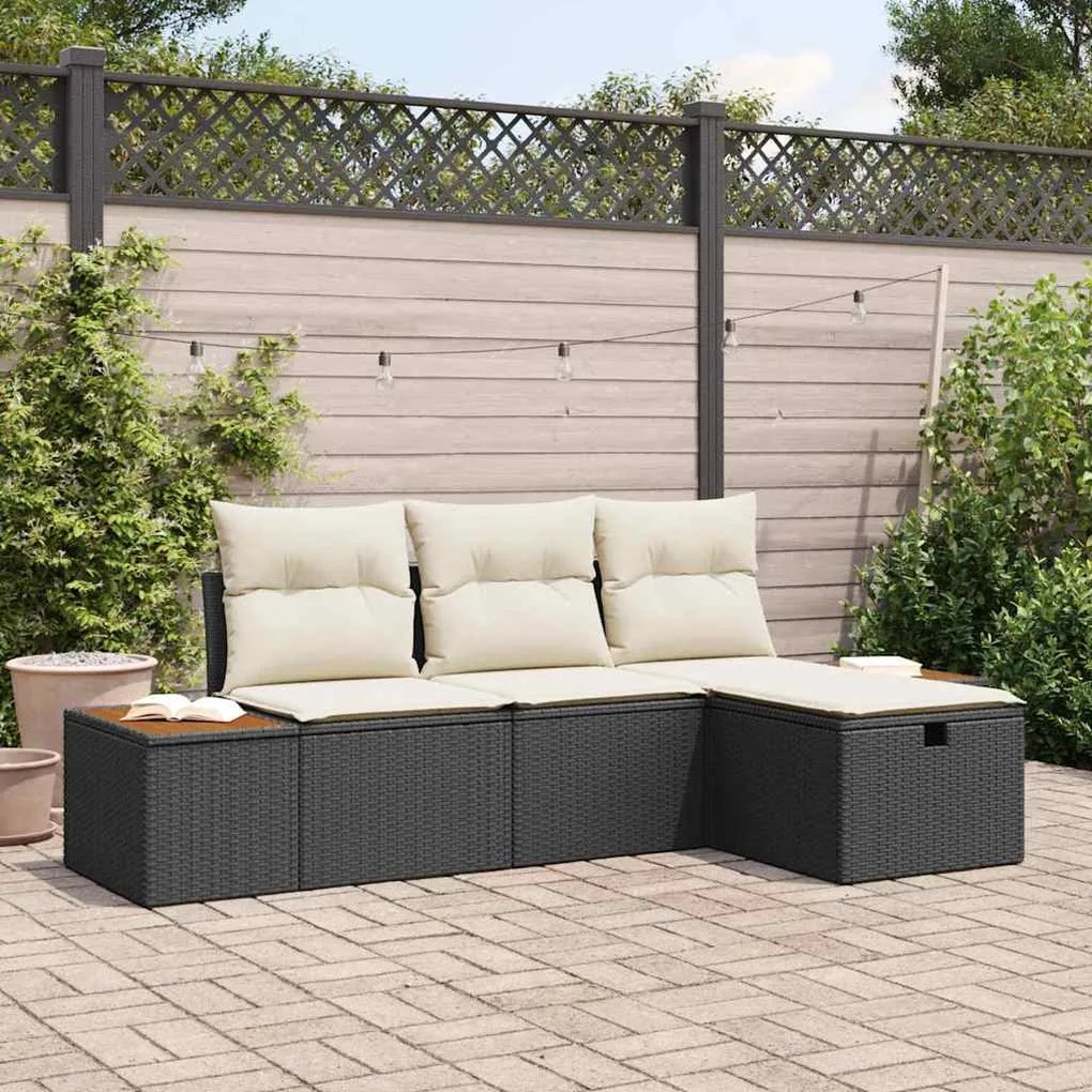 vidaXL Σετ Καναπέ Κήπου 4 pcs Μαύρο 55 x 62 x 69 εκ Πολυ ράταν