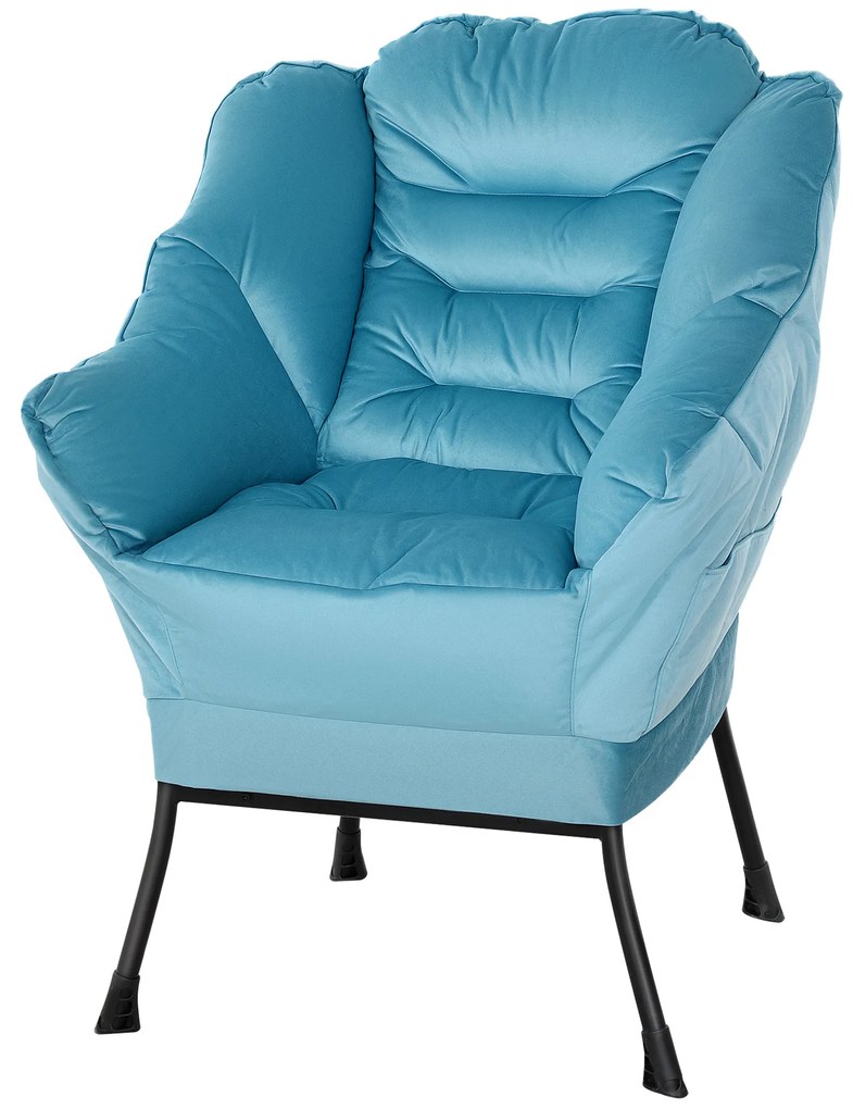 HOMCOM Μοντέρνα Πολυθρόνα Έμφασης, Πολυθρόνα Ταπετσαρίας με Ατσάλινα Πόδια και Πλαϊνές Τσέπες, για Σαλόνι, Υπνοδωμάτιο, Μπλε