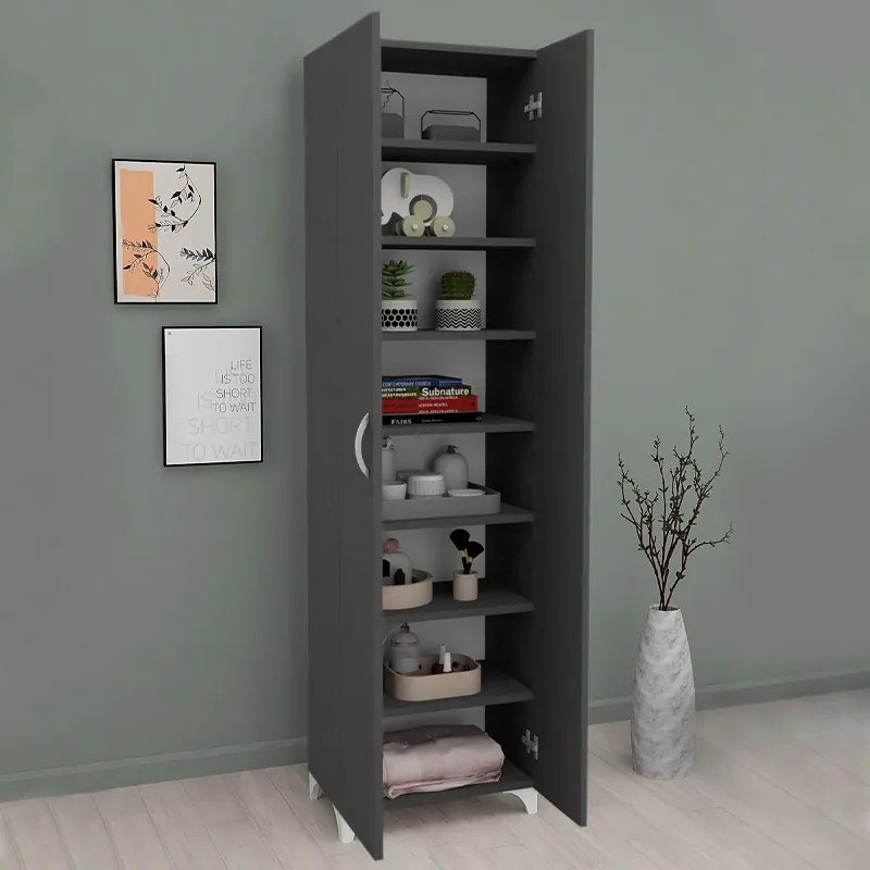 Ντουλάπα - Παπουτσοθήκη Lilly Megapap χρώμα ανθρακί 49x32x178εκ.