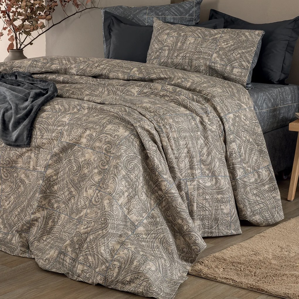 Φανελένια Σεντόνια Υπέρδιπλα (Σετ) Palamaiki Flannel FB0240 Μπεζ Με Λάστιχο 170x200+32