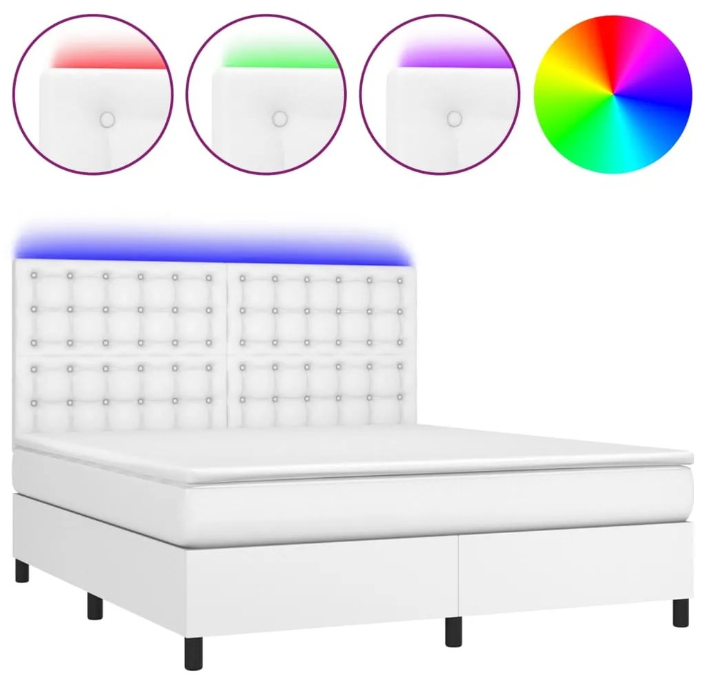 vidaXL Κρεβάτι Boxspring με Στρώμα & LED Λευκό 160x200 εκ. Συνθ. Δέρμα
