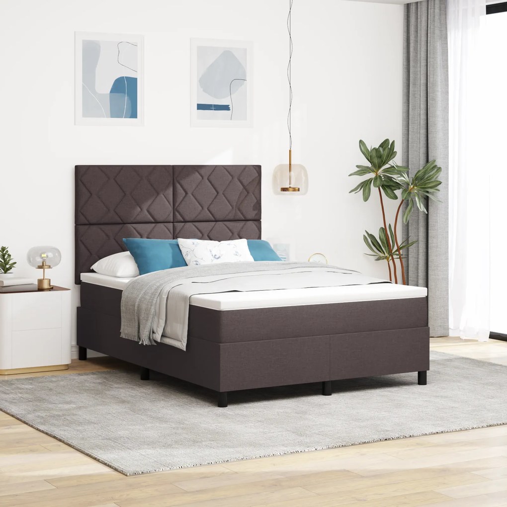 vidaXL Κρεβάτι με Βάση με Στρώμα & LED Σκούρο Καφέ 160x200 εκ. Ύφασμα