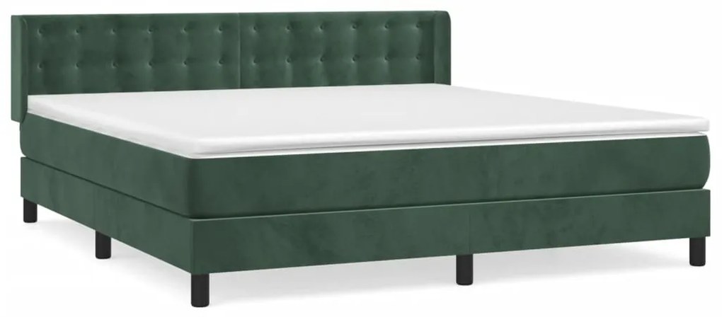 vidaXL Κρεβάτι Boxspring με Στρώμα Σκούρο Πράσινο 160x200εκ. Βελούδινο