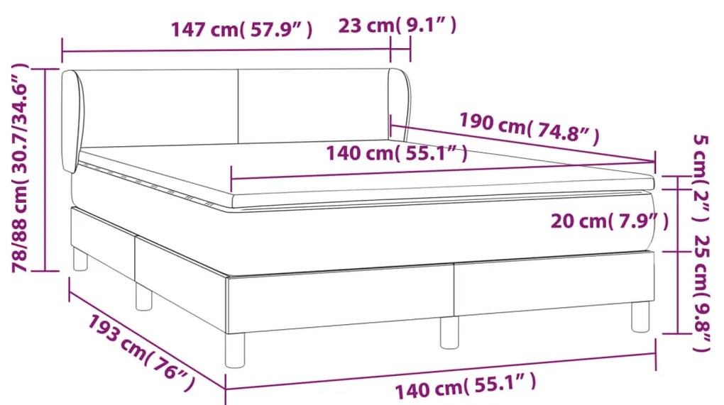 Κρεβάτι Boxspring με Στρώμα Σκούρο Μπλε 140x190 εκ. Βελούδινο - Μπλε