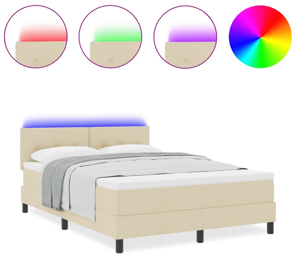 vidaXL Κρεβάτι με Στρώμα & LED Κρεμ 140x200 εκ Υφασμάτινο