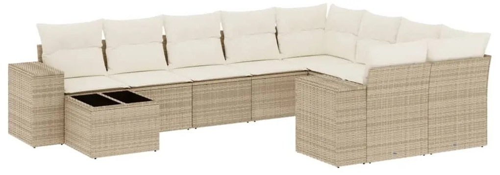 vidaXL Σετ Καναπέ Κήπου 10 τεμ. Μπεζ Συνθετικό Ρατάν με Μαξιλάρια