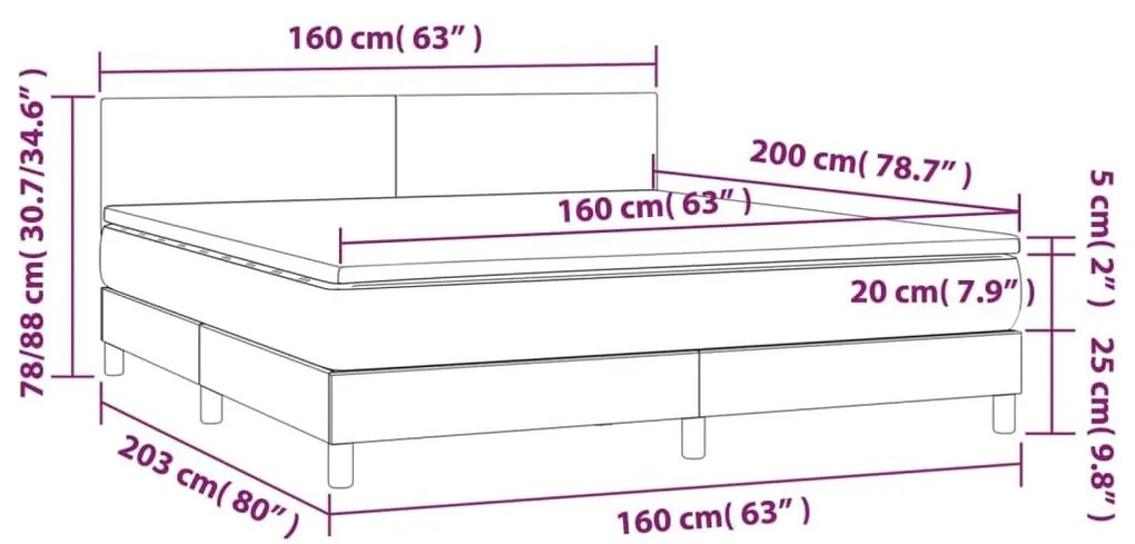 Κρεβάτι Boxspring με Στρώμα &amp; LED Taupe 160x200 εκ. Υφασμάτινο - Μπεζ-Γκρι