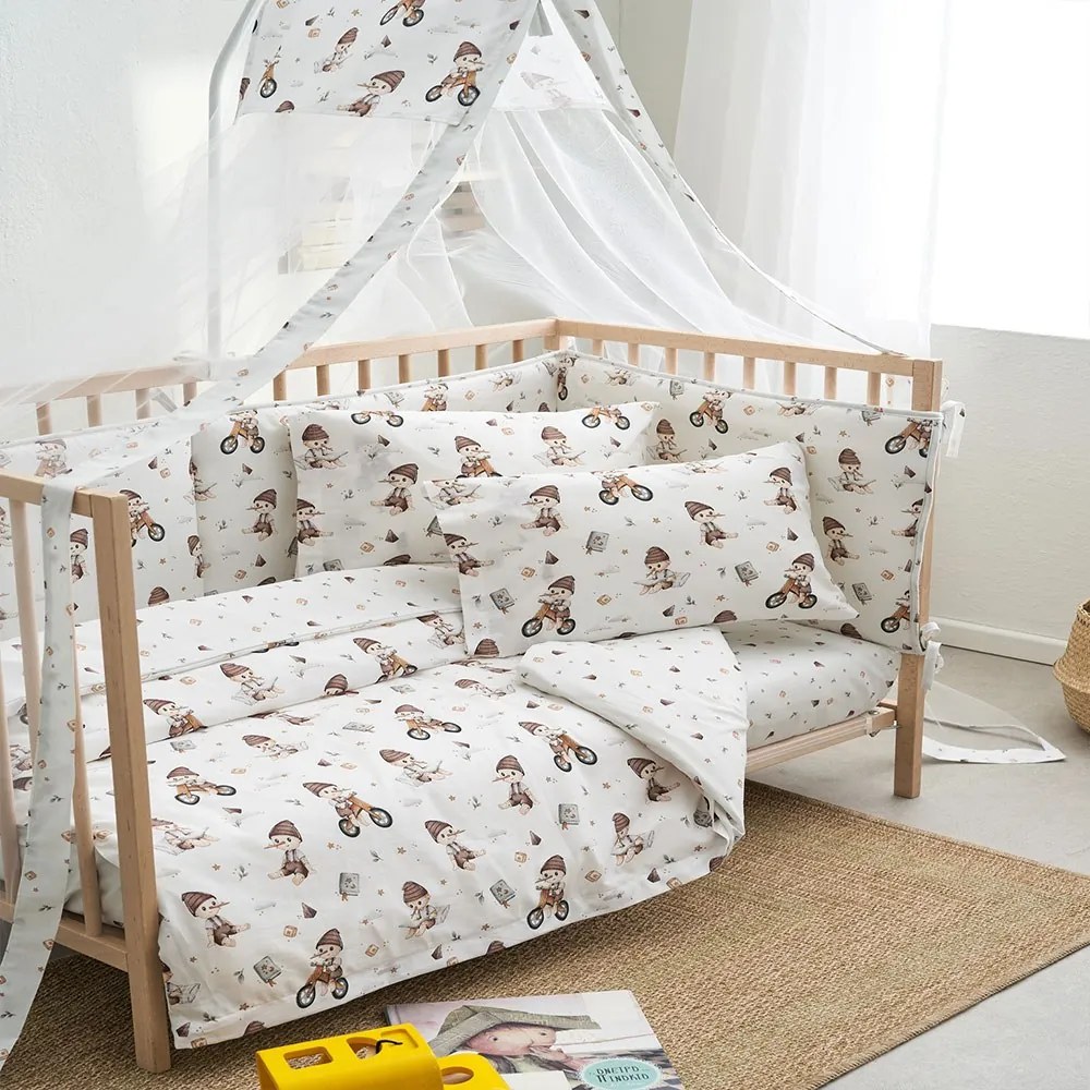 Σεντόνια Βρεφικά Pinocchio (Σετ 3τμχ) White-Beige Vesta Home Λίκνου 70x125cm 100% Βαμβάκι