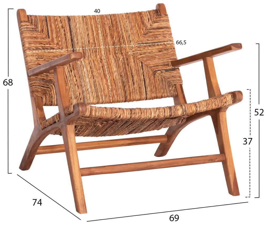 Καρέκλα - Πολυθρόνα TONDO C9914 Ξύλο TEAK - Ψάθα απο σχοινί Μπανάνας Φυσικό 69x74x68Υ εκ. 69x74x68 εκ.