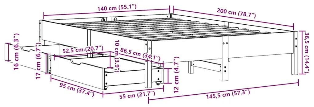 ΣΚΕΛΕΤΟΣ ΚΡΕΒΑΤΙΟΥ ΧΩΡΙΣ ΣΤΡΩΜΑ ΚΑΦΕ 140X200 ΜΑΣΙΦ ΞΥΛΟ ΠΕΥΚΟΥ 3301712