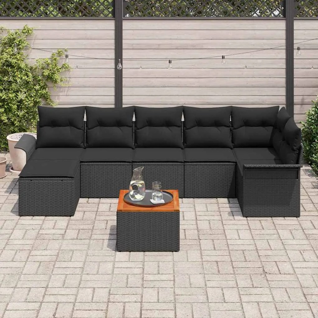 vidaXL Σετ Καναπέ Κήπου 8 pcs Μαύρο Πολυ ράταν