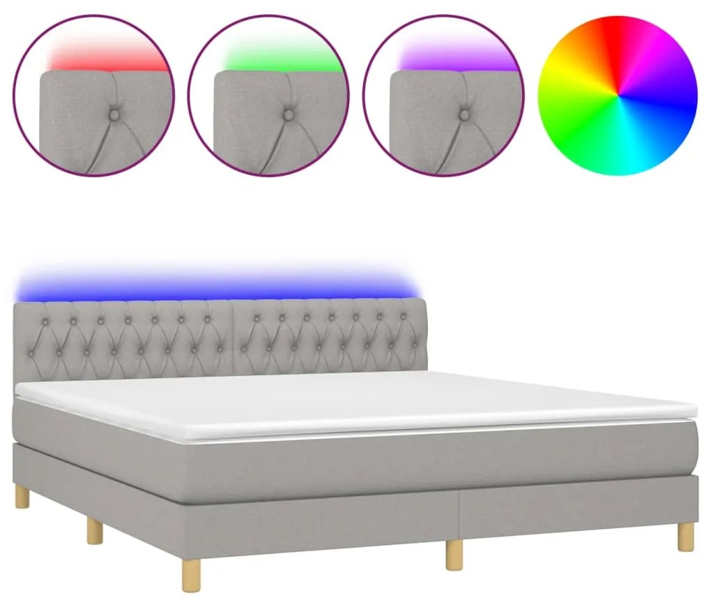 Κρεβάτι Boxspring με Στρώμα &amp; LED Αν.Γκρι 180x200 εκ Υφασμάτινο - Γκρι