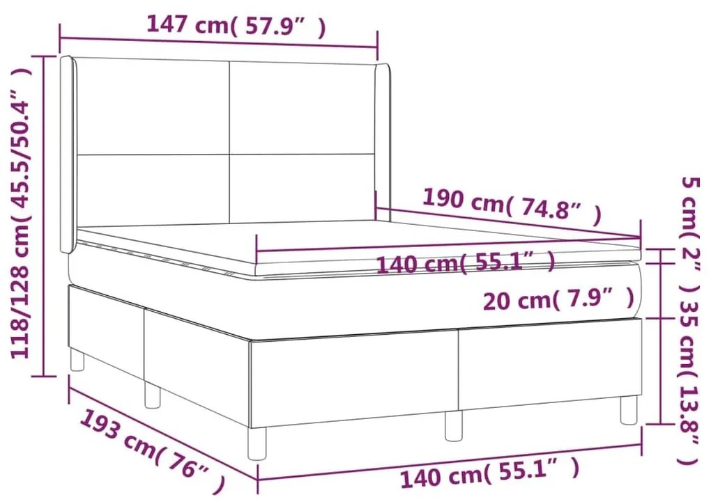 Κρεβάτι Boxspring με Στρώμα Γκρι 140x190εκ. από Συνθετικό Δέρμα - Γκρι