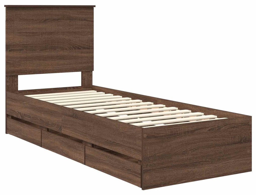 vidaXL Σκελετός Κρεβατιού Καφέ δρυς 75 x 190 cm Μηχανήματος Ξύλο