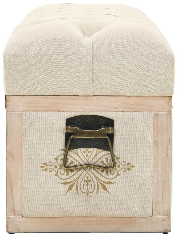 vidaXL Πάγκος Αποθήκευσης 110 εκ. Κρεμ Μασίφ Ξύλο και Ύφασμα