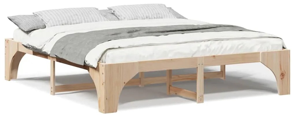 vidaXL Κρεβάτι δαπέδου Καφέ 200 x 200 cm Μασίφ ξύλο πεύκου