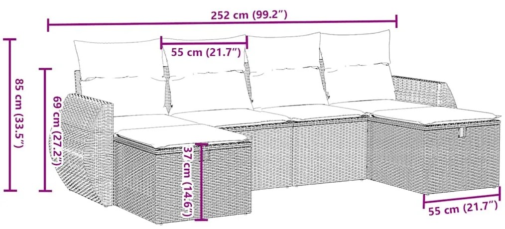 ΣΑΛΟΝΙ ΚΗΠΟΥ ΣΕΤ 6 ΤΕΜΑΧΙΩΝ ΓΚΡΙ ΣΥΝΘΕΤΙΚΟ ΡΑΤΑΝ ΜΕ ΜΑΞΙΛΑΡΙΑ 3264168