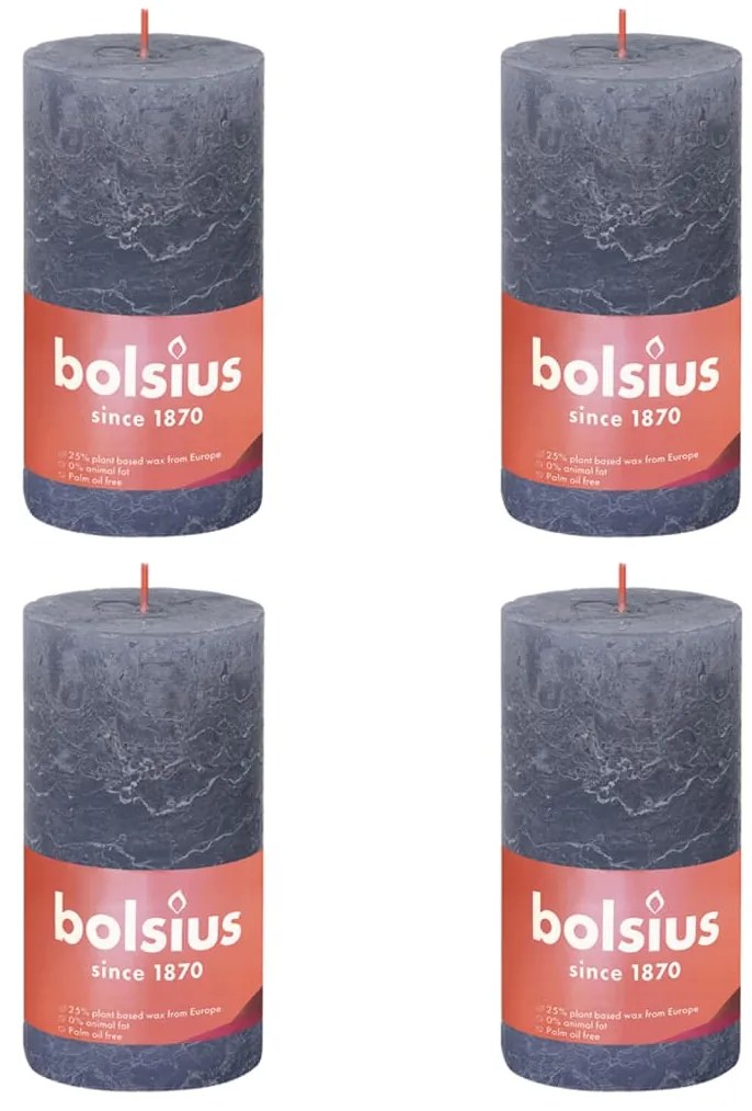 Bolsius Κεριά Κύλινδρος Ρουστίκ Shine 4 τεμ Μπλε Λυκόφωτος 130 x 68χιλ