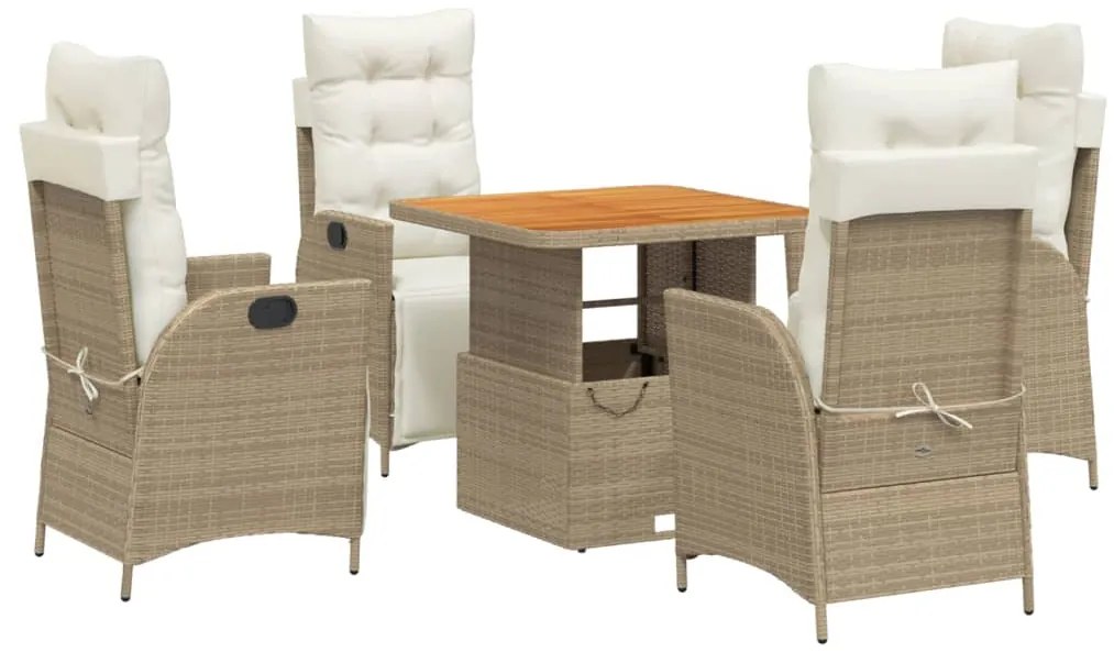 vidaXL Σετ Τραπεζαρίας Κήπου 5 τεμ. Μπεζ Συνθετικό Ρατάν με Μαξιλάρι