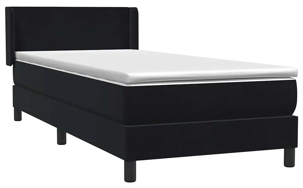 Κρεβάτι Boxspring με Στρώμα Μαύρο 90x220 εκ. Βελούδινο - Μαύρο