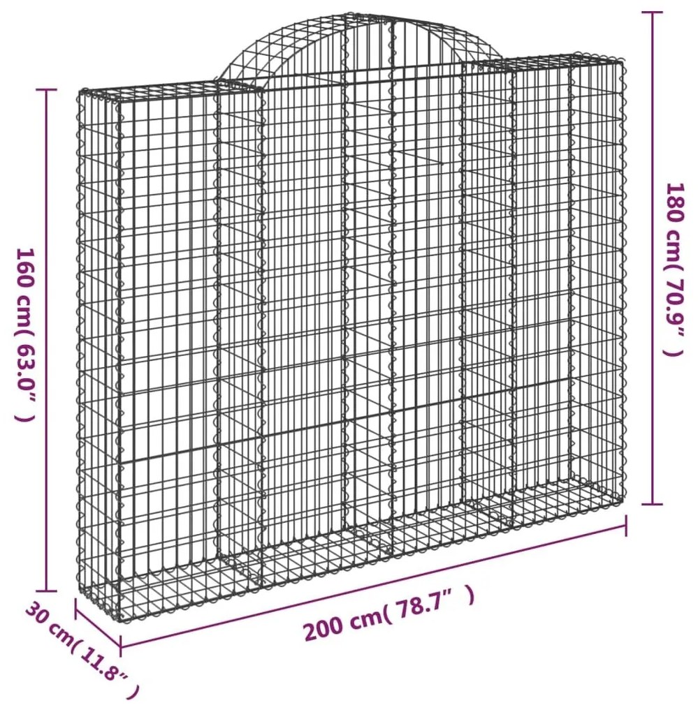 Συρματοκιβώτια Τοξωτά 15 τεμ. 200x30x160/180 εκ. Γαλβαν. Ατσάλι - Ασήμι