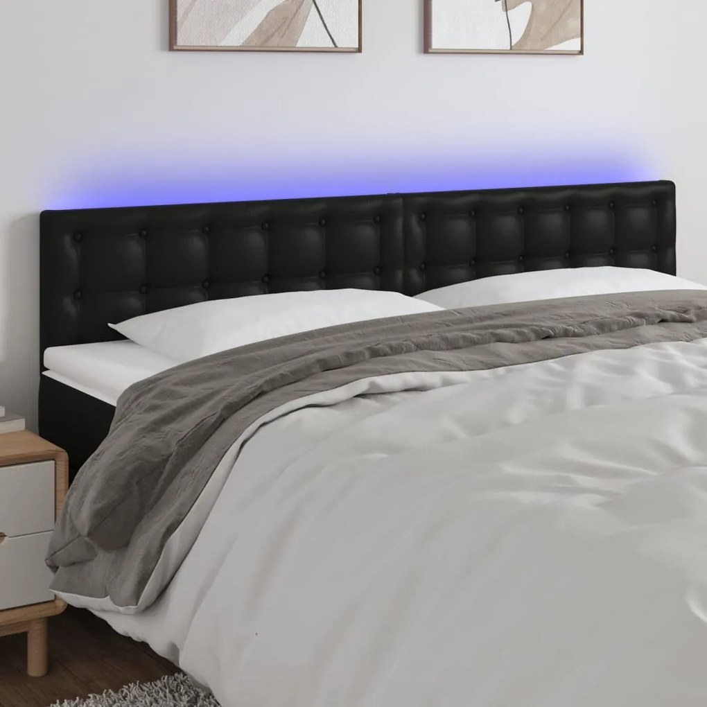 vidaXL Κεφαλάρι Κρεβατιού LED Μαύρο 200x5x78/88 εκ. Συνθετ. Δέρμα