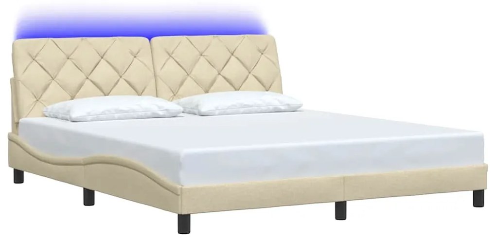 vidaXL Πλαίσιο κρεβατιού με LED χωρίς στρώμα Κρέμα 180x200 cm Ύφασμα