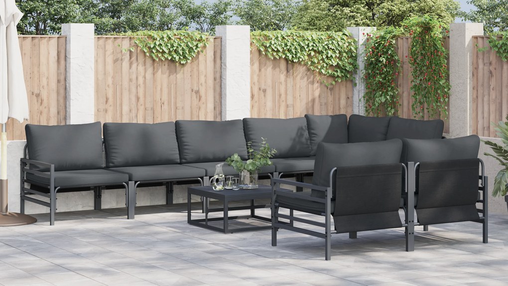 vidaXL Σετ Καναπέ Κήπου 9 pcs Ανθρακί Ατσάλι