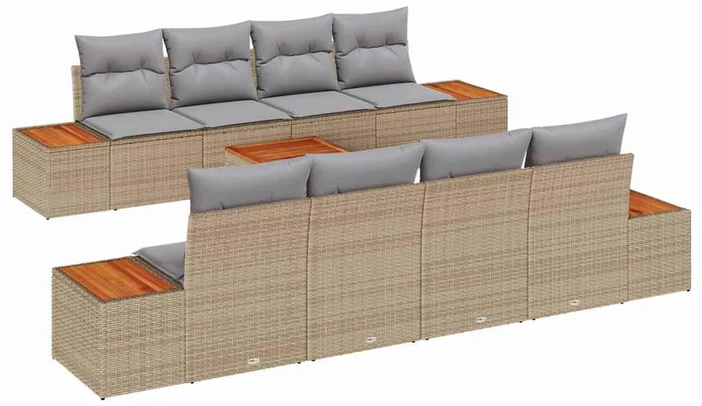 vidaXL Σετ Καναπέ Κήπου με μαξιλάρι 9 pcs Μπεζ Πολυ ράταν