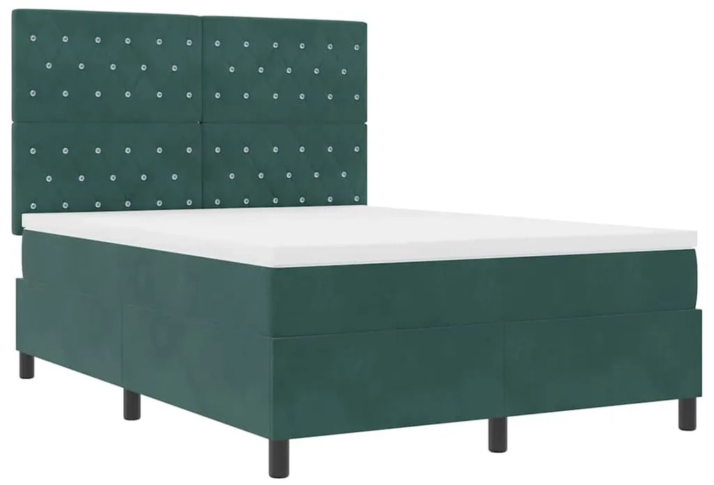 vidaXL Κρεβάτι με ελατήρια Σκούρο πράσινο 140 x 190 cm Βελούδο