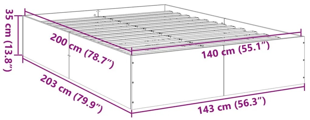 Πλαίσιο Κρεβατιού Μαύρο 140x200 εκ. Επεξεργ. Ξύλο - Μαύρο